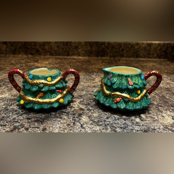 Bella Casa by Ganz Christmas Tree Tea Set Vintage Holidays Colorful Decoration - Picture 2 of 15